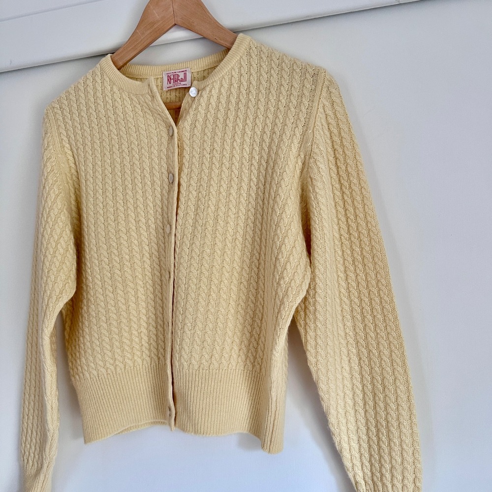 N.Peal London Yellow 100% Cashmere Cable Knit Cardigan Made in Scotland M - Picture 6 of 10